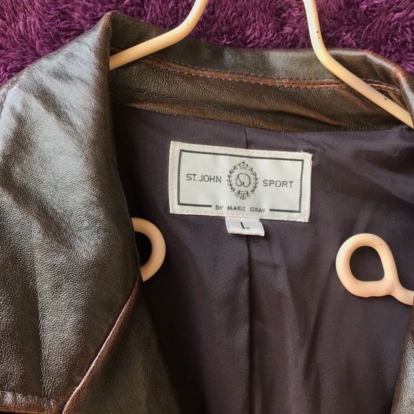 St. John leather, velvet, notch collar blazer, brown, L - Picture 4 of 6